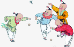 中国画玩球的儿童中秋素材