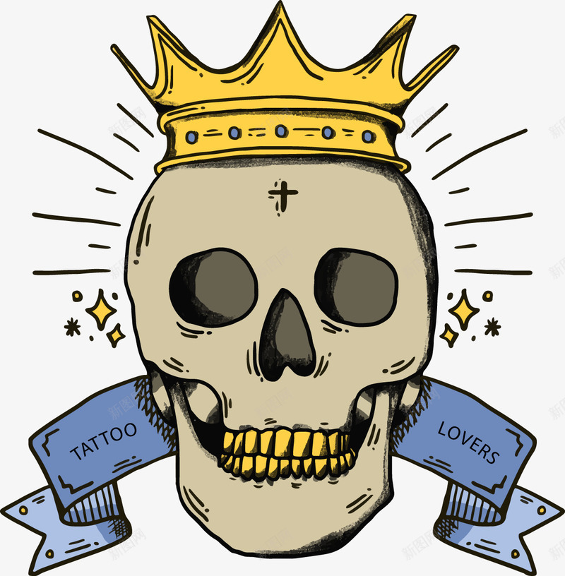 手绘带皇冠的骷髅T恤印花图png免抠素材_88icon https://88icon.com 手绘 纹身图案 骷髅