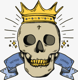 手绘带皇冠的骷髅T恤印花图素材
