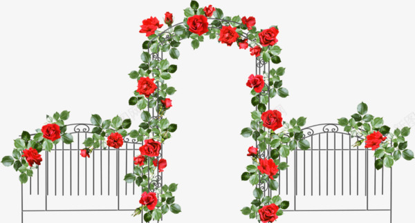 栅栏和花朵png免抠素材_88icon https://88icon.com 手绘 栅栏 简图 红色的 绿色的 花朵 藤条 铁质 门