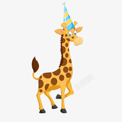 卡通庆祝生日的长颈鹿矢量图素材