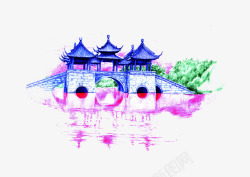 五亭桥彩色绘画素材