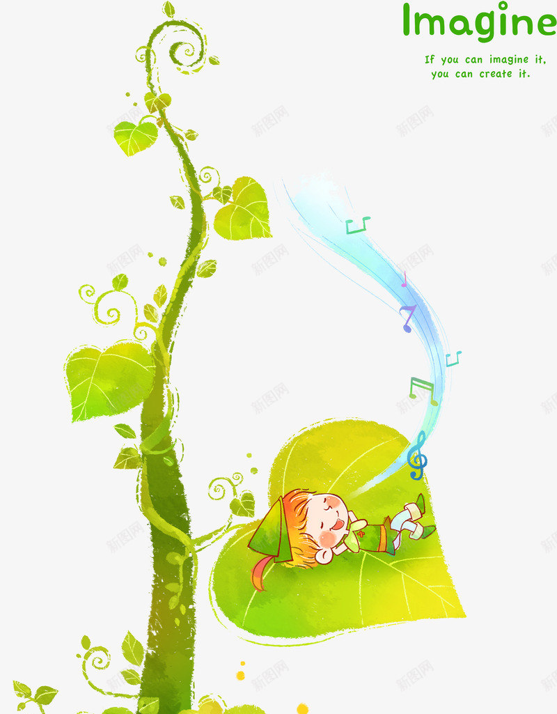 躺在树叶上的小女孩png免抠素材_88icon https://88icon.com 卡通 卡通水彩图片 绿萝藤蔓