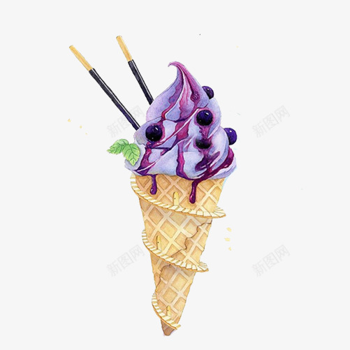 蓝莓蛋筒手绘画片png免抠素材_88icon https://88icon.com 冰淇淋 冷饮 手绘美食 水果味 蓝莓味 蛋筒