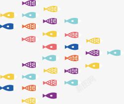 卡通手绘彩色小鱼群矢量图素材