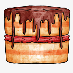 水彩风手绘生日巧克力夹层蛋糕素矢量图素材