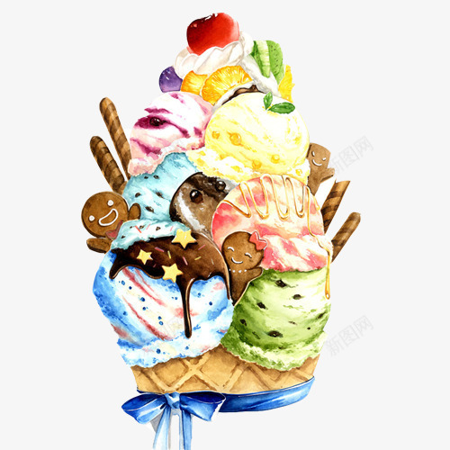 创意冰淇淋水彩手绘画psd免抠素材_88icon https://88icon.com 个性画 冰淇淋 奶油 彩色 手绘画 水彩甜品