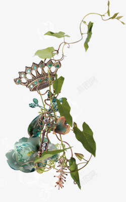 绿色藤蔓植物装饰镶钻首饰素材