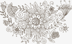 手绘古典花纹叶子线描图素材