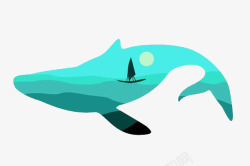 手绘鲸鱼海浪风景素材