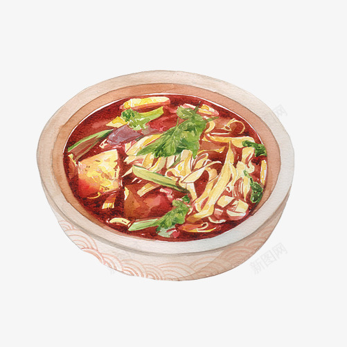 麻辣烫手绘画片png免抠素材_88icon https://88icon.com 千张 红色 辣油 香菜 麻辣烫