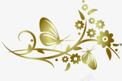 藤蔓蝴蝶金色欧式花纹素材