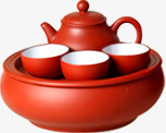红色复古茶具中秋素材