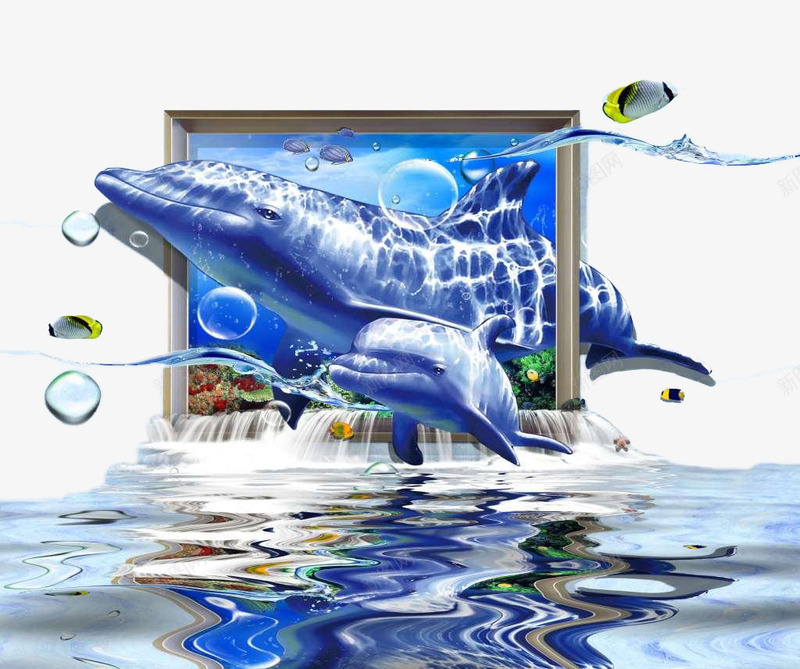 相框里跑出的海豚psd免抠素材_88icon https://88icon.com 创意 海洋 海豚 相框