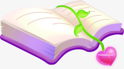 紫色手绘书籍爱心花藤书签素材