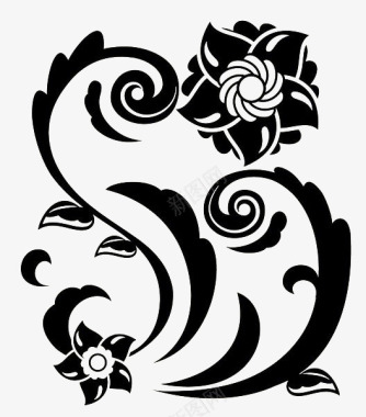 黑色背景手绘黑色花卉藤蔓图标图标