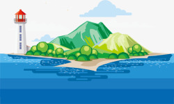 灯塔小岛蓝色立体岛屿灯塔海洋高清图片