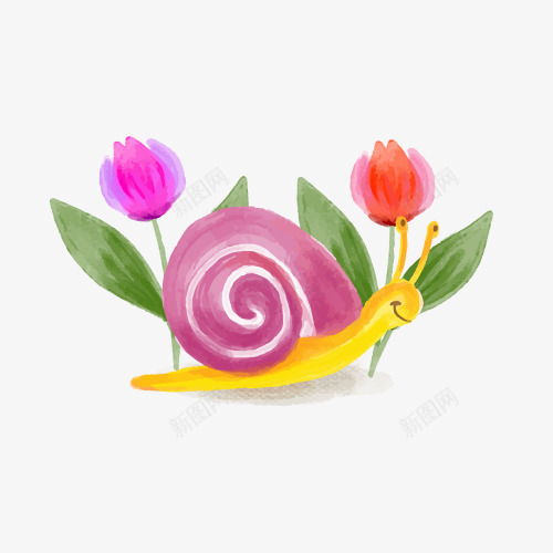 手绘水彩绘画蜗牛花卉psd免抠素材_88icon https://88icon.com 手绘 水彩 绘画 花卉 蜗牛