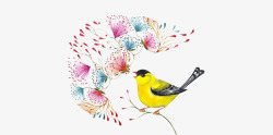 手绘创意鸟花卉素材