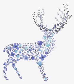 蓝色清新花藤麋鹿装饰图案素材