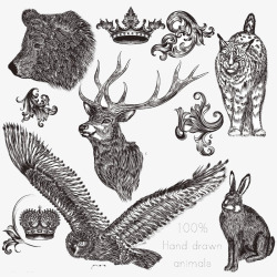 素描皇冠矢量皇冠与动物素描高清图片