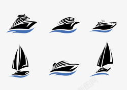 黑色航海小船简笔画素材
