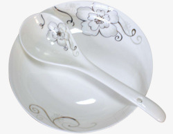 韩国风白色印花高档骨瓷勺子素材