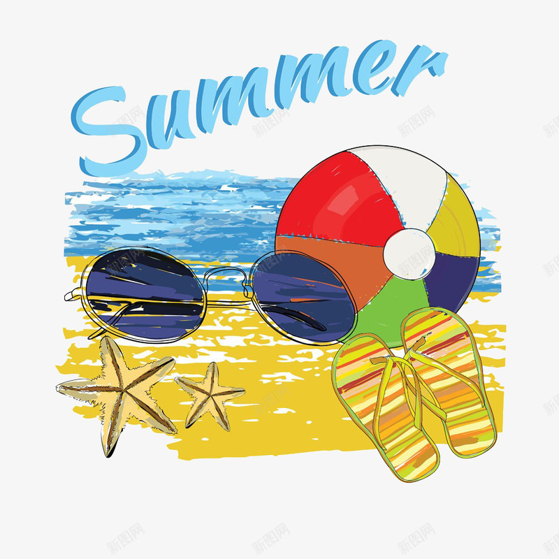 卡通夏天沙滩海洋png免抠素材_88icon https://88icon.com 卡通 夏天 度假 拖鞋 海星 海洋