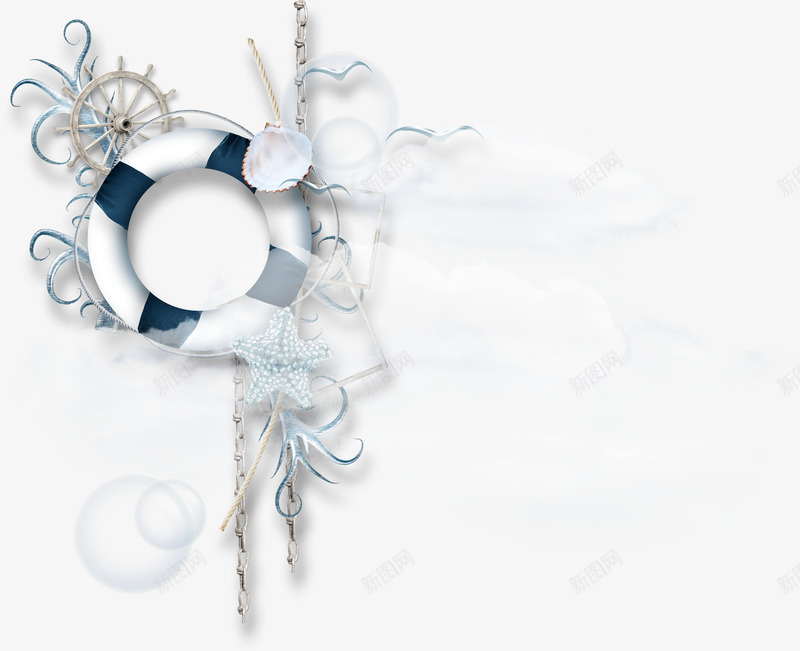 海洋风花框png免抠素材_88icon https://88icon.com 救生圈 气泡 花框