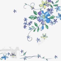 手绘清新蓝色小花藤蔓边框背景素材