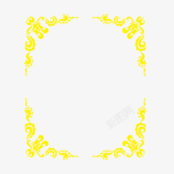 黄色四角印花边框方框素材