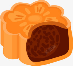 吃一口中秋节黄橙色卡通吃一口的月饼矢量图高清图片