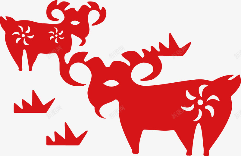 十二生肖剪纸矢量图ai免抠素材_88icon https://88icon.com 剪纸 动物 十二生肖 卡通 未羊 生肖 红色 羊 色彩 设计 矢量图