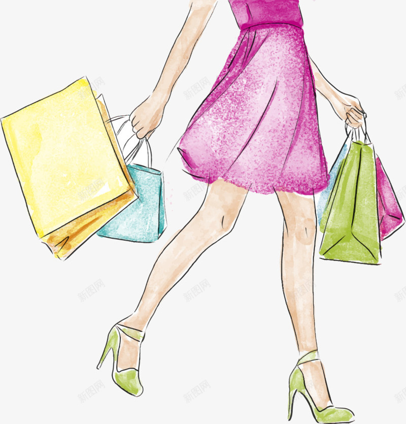 618购物节购物的人png免抠素材_88icon https://88icon.com 618购物节 手绘 提着手提袋 水彩 绘画 购物的人
