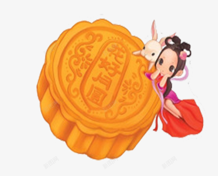 中秋节嫦娥吃月饼png免抠素材_88icon https://88icon.com 中秋节月饼 卡通月饼 卡通玉兔嫦娥 嫦娥和月饼