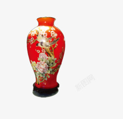 红色结婚用品花瓶花鸟素材