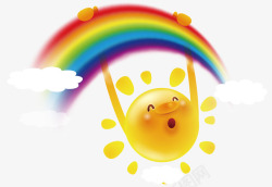 卡通太阳挂在彩虹上插图素材