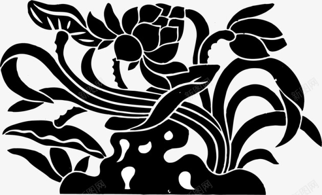 花卉藤条黑白手绘花草图案图标图标
