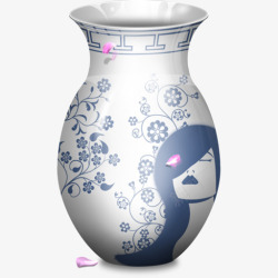 白色印花陶瓷花瓶素材