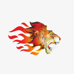 火焰和狮子头部插画素材