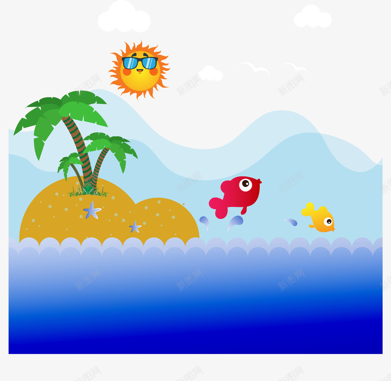 卡通色彩斑斓的热带岛屿海洋png免抠素材_88icon https://88icon.com 卡通 小岛屿 岛屿 海洋 热带 色彩斑斓