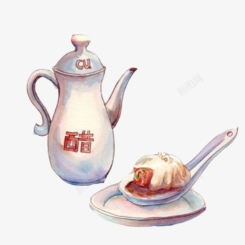 小包子蘸醋手绘画片png免抠素材_88icon https://88icon.com 包子 手绘美食 白色 白色碗 蘸醋