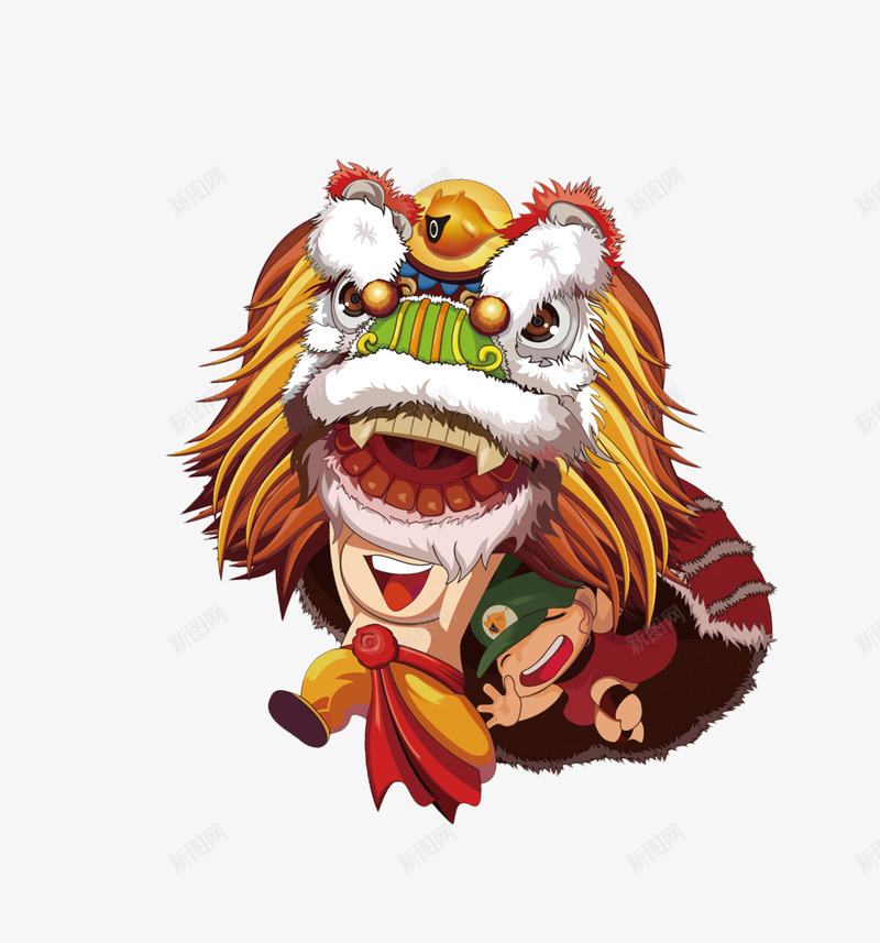 卡通手绘舞狮的人png免抠素材_88icon https://88icon.com 传统 卡通 大笑 庆祝 彩色 手绘 春节 舞狮