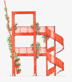 螺旋楼梯蜡笔画风格建筑物高清图片