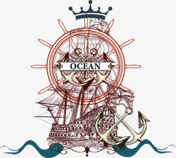 素描轮船手绘海洋航行徽章高清图片
