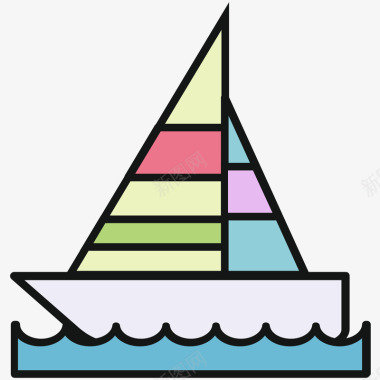 多色彩的船图标同舟共济的工具图标