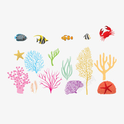 彩色卡通热带鱼珊瑚藻素材
