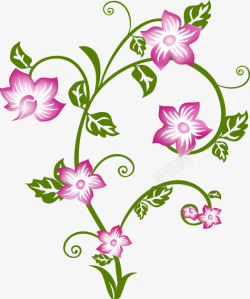 手绘紫色花朵绿藤图案素材