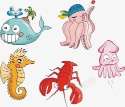 可爱卡通手绘海洋动物素材