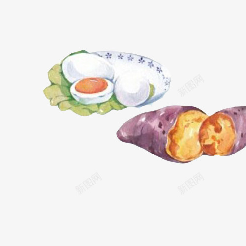 小菜品手绘画片png免抠素材_88icon https://88icon.com 咸鸭蛋 粗粮 紫薯 色彩画 鸭蛋黄